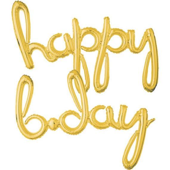 Anagram 39" Happy Bday Script Balloon Gold (AIR-FILL ONLY)